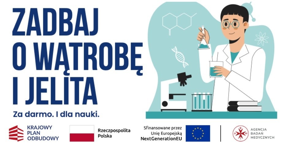 Grafika: IIMCB; Projekt „Identyfikacja markerów metabolicznej stłuszczeniowej choroby wątroby” jest finansowany jest z Krajowego Planu Odbudowy i Zwiększania Odporności, Komponent D – Efektywność, dostępność i jakość systemu ochrony zdrowia, Inwestycja D3.1.1 – Kompleksowy rozwój badań w zakresie nauk medycznych i nauk o zdrowiu, ze środków KPO przekazanych za pośrednictwem Agencji Badań Medycznych w konkursie dla jednostek naukowych na realizację badań aplikacyjnych w obszarze biomedycznym (2024/ABM/03/KPO).
